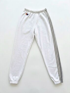Aviator Nation White 5-Stripe Sweatpants Joggers Gray Stripes Logo Size XS